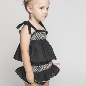 Nueces black linen smocked swing set 24m